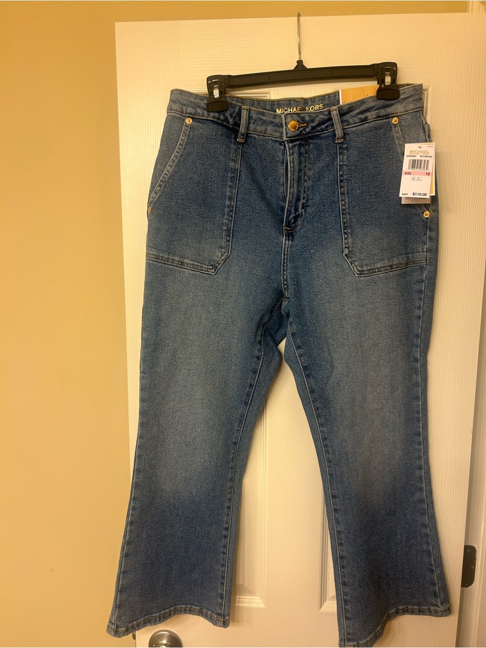 Michael Kors women’s Blue Flare Jeans with Front Patch Pockets